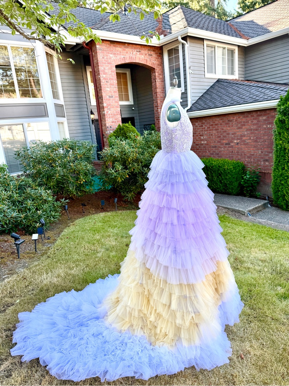 Pastel Multi-Color Layered Tulle Gown with Train size 6 - Picture 5 of 6